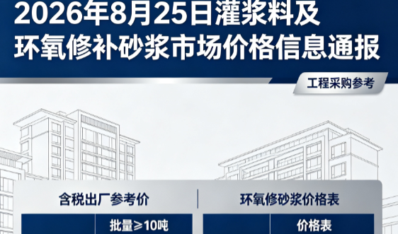 宁化2026年8月25日灌浆料及环氧修补砂浆市场价格信息通报